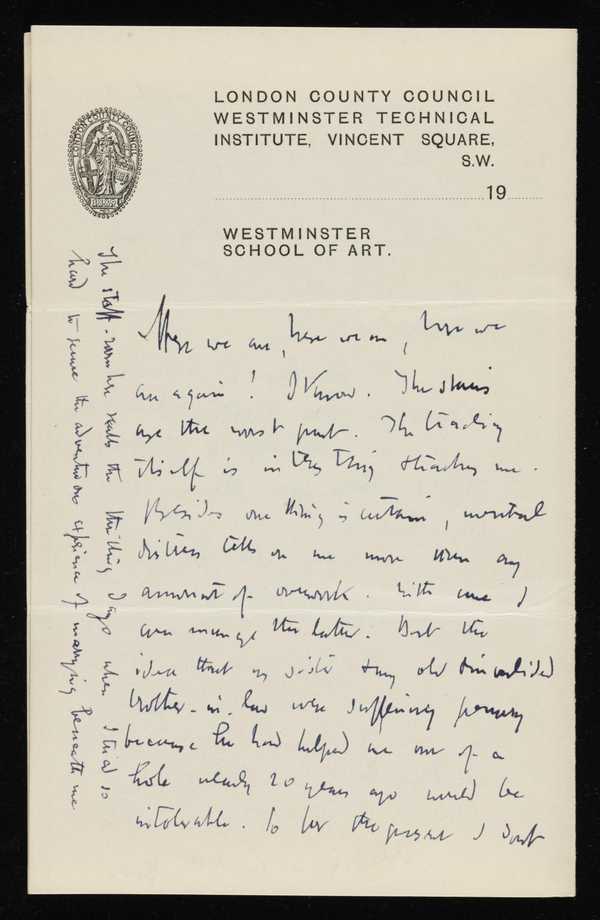 Letter from Walter Sickert to Ethel Sands, addressed London County ...