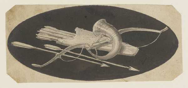 A Tailpiece, Quiver, Bow and Horn. Vignette to Mosely’s ‘History of Archery’