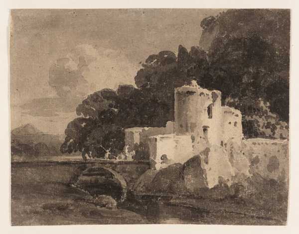 Ruined Castle, Trees and Bridge