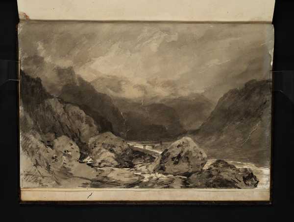 ‘a River With A Stone Footbridge, Among Mountains (?the Glaslyn Near 