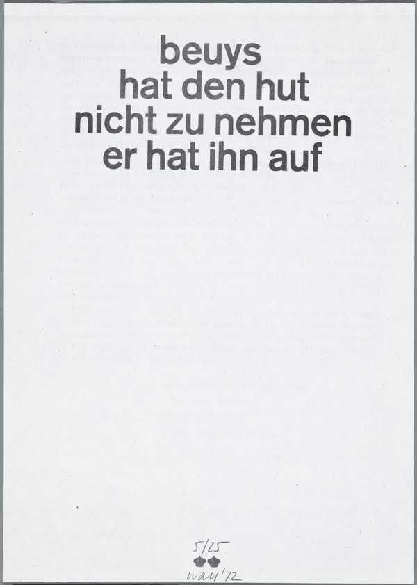 ‘beuys hat den hut nicht zu nehmen er hat ihn auf’