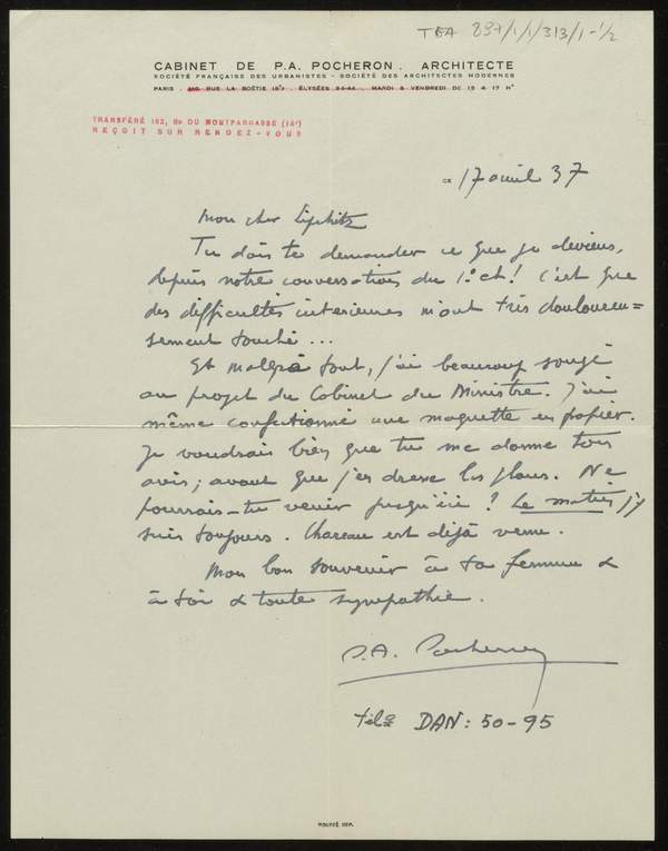 Letter from P.A. Pocheron to Jacques Lipchitz‘, P. A. Pocheron ...