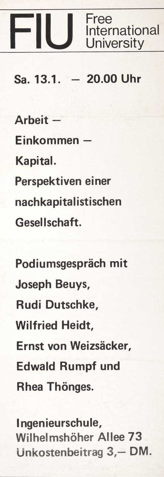 Free International University. Podium Discussion with Joseph Beuys