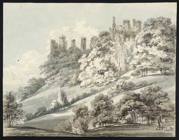 Castle Ruins among Trees on a Hill (?Ludlow)