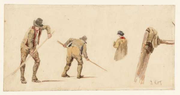 Studies of Farm Hands and a Coat on a Fence. Verso: tracing of farm boy from recto