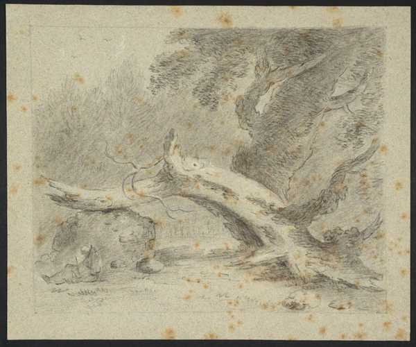 A Fallen Tree Trunk, with a Seated Monk