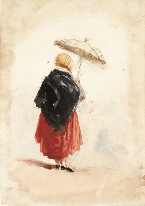 Costume Study: Woman with Umbrella. Verso: erased figure study