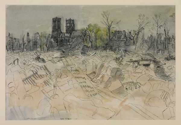 Liberation and Battle of France: The Church of St Jean among the Ruins of Caen, Normandy