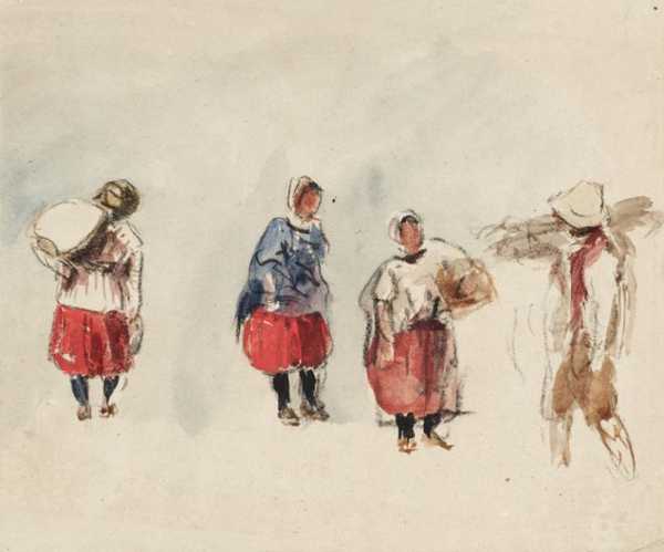 Four Figure Studies. Verso: Landscape with Water