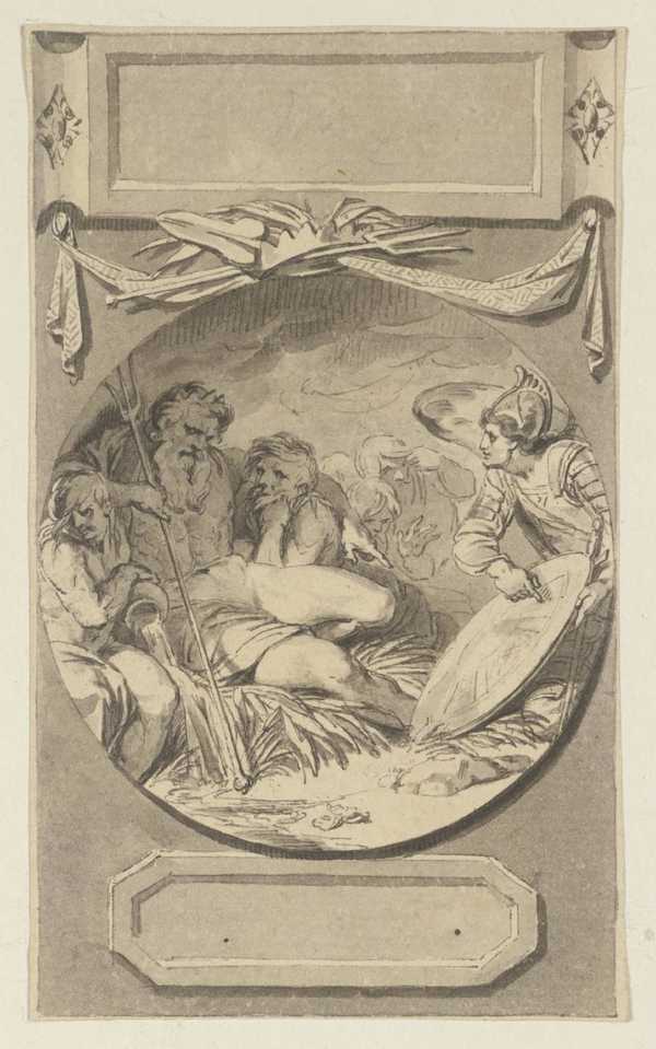Illustration to Bell’s ‘Poets’, Scene in Medallion with Cartouches, Etc. Above and Below