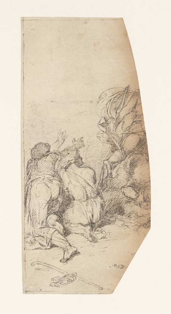 A Group, Kneeling Figures to Left, and a Flying Figure