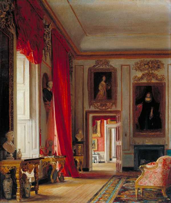 ‘The Carved Room, Petworth House, Sussex (c1856). Verso Sketch of a