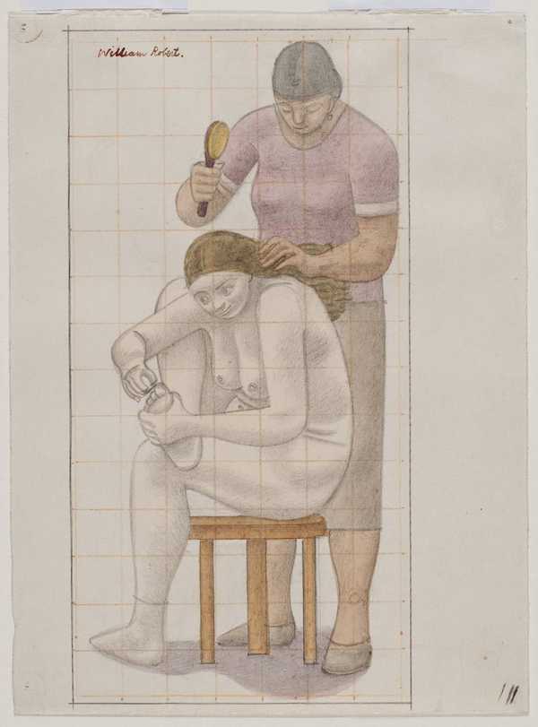 Woman brushing another’s hair