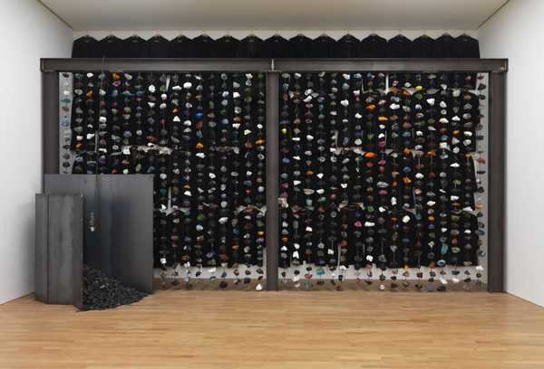 Coal Sculpture with Wall of Coloured Glass