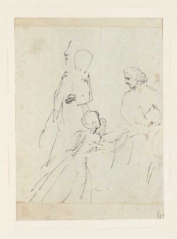 Three Figures, with a Kneeling Woman. Verso: Sketch of a Child’s Head