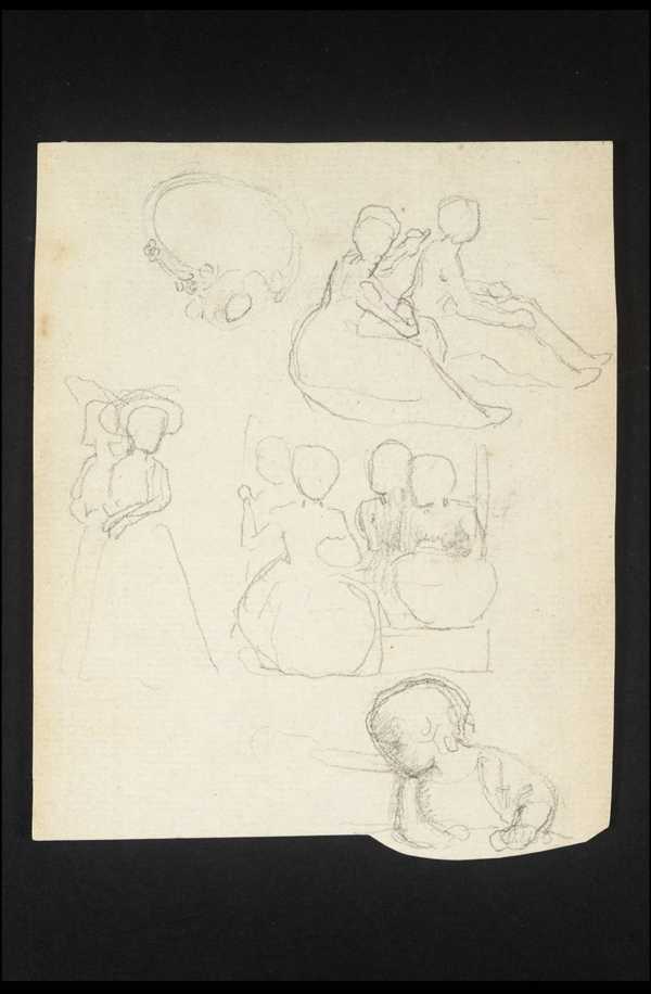 [title not known] Verso: Three Figure Studies: One with Sword and Shield, One Standing in Action of ?Throwing and One Seated with ?Cloak