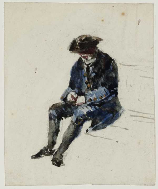 Seated Naval Pensioner. Verso: indecipherable sketch