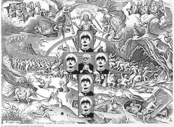 ‘The Last Judgement’ by Brueghel + Cross with Videla and Cardinal Quarracino