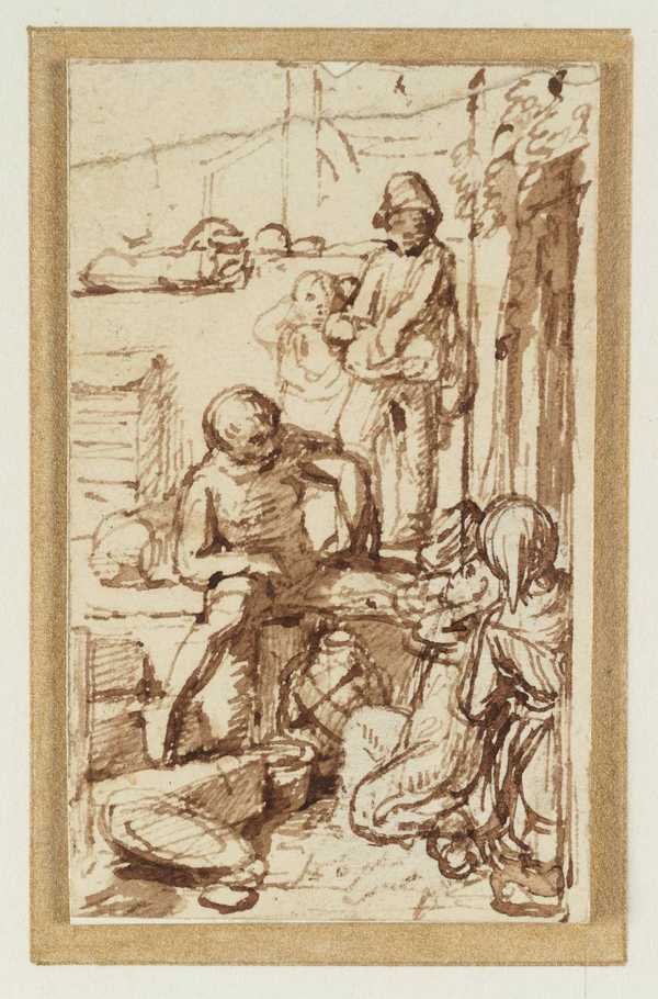 A Group Surrounding a Seated Man