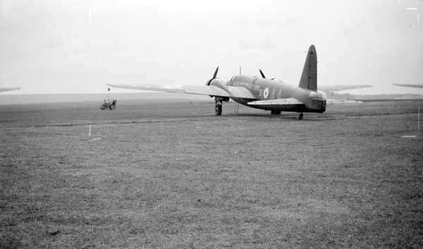 Black and white negative, Vickers Wellington and steam roller [Harwell ...