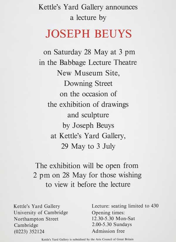 A lecture by Joseph Beuys. Kettle’s Yard Gallery, Cambridge