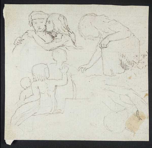 [title not known] Verso: Incomplete Studies of Head and Shoulders, Standing Figure and Woman with Child, and ?Part of Sketch