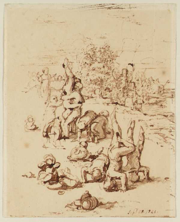 Playground Scene, Children Playing and Wrestling