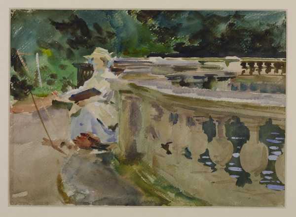 Fountain, with Girl Sketching