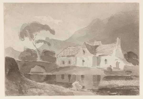 A Cottage and a Bridge under a Hill. Verso: Sketch