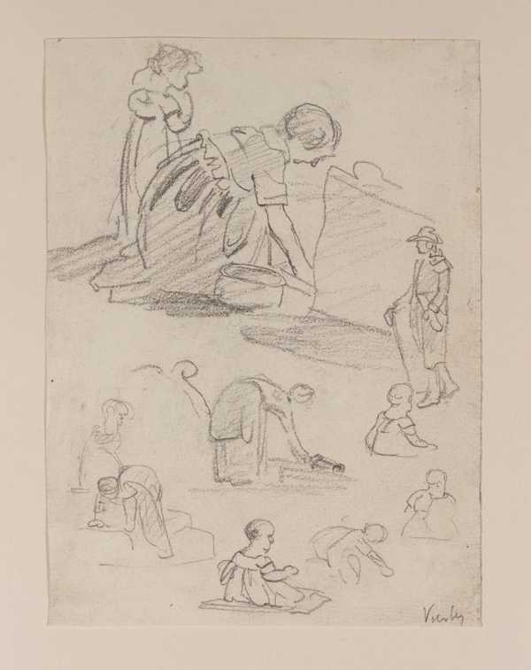 Studies of a Woman Washing, Children, Etc. Verso: Sketch