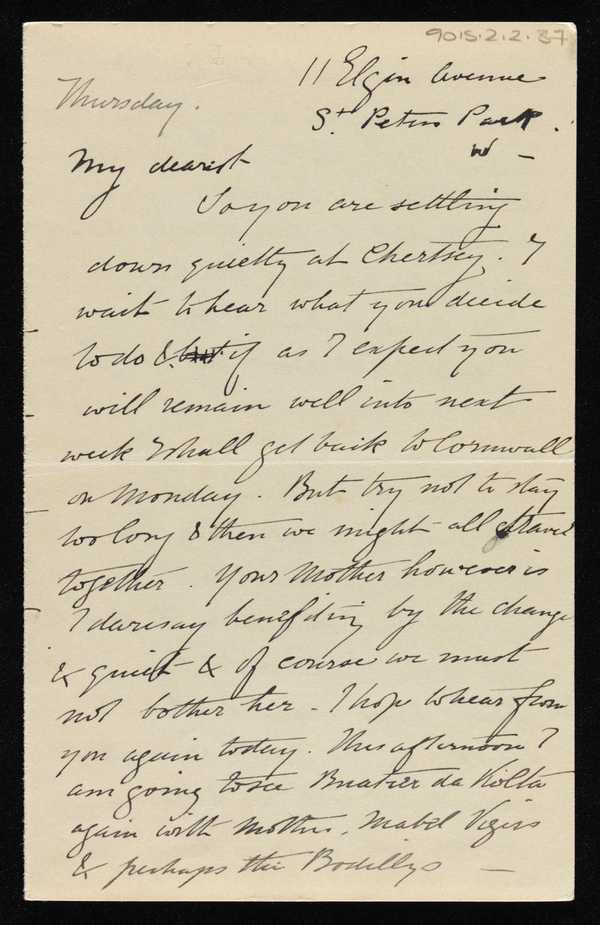 Letter from Stanhope Forbes to Elizabeth Armstrong, addressed 11 Elgin ...