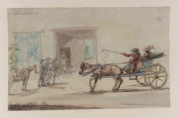 A Man and a Woman in a Gig Arriving at an Inn