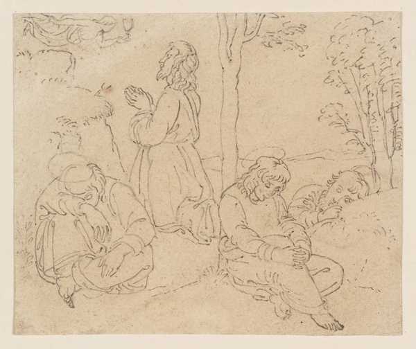 The Agony in the Garden, ?after Raphael. Verso: Sketch of a Girl Extending her Hand to a Man