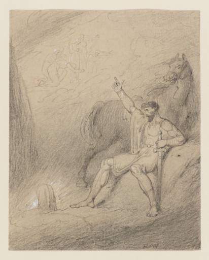 d) A Gaelic Warrior Pointing to a Vision. Gray