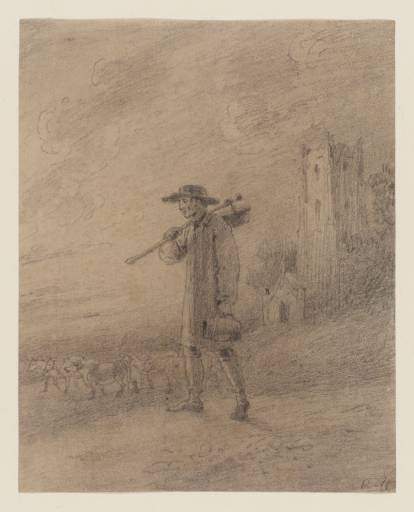 e) A Shepherd by a Church. Gray