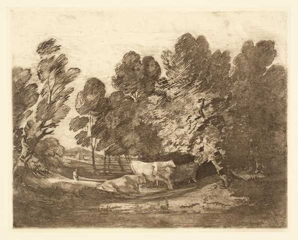 Wooded Landscape with Herdsman and Three Cows