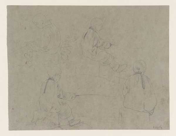 Page from a Sketchbook, Studies of a Boy Fishing