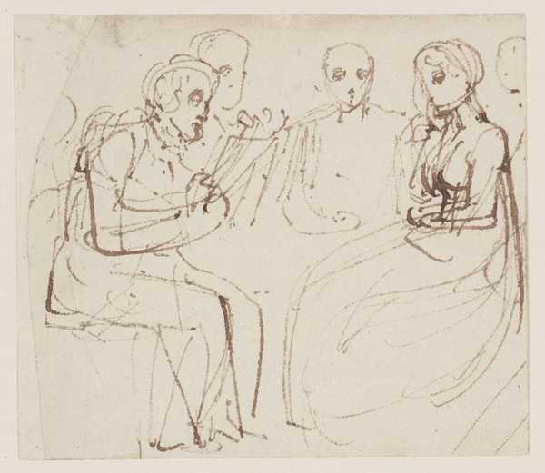 Sketch for an Illustration to Peter Coxe’s ‘The Social Day’: Four Seated Figures in Contemporary Costume