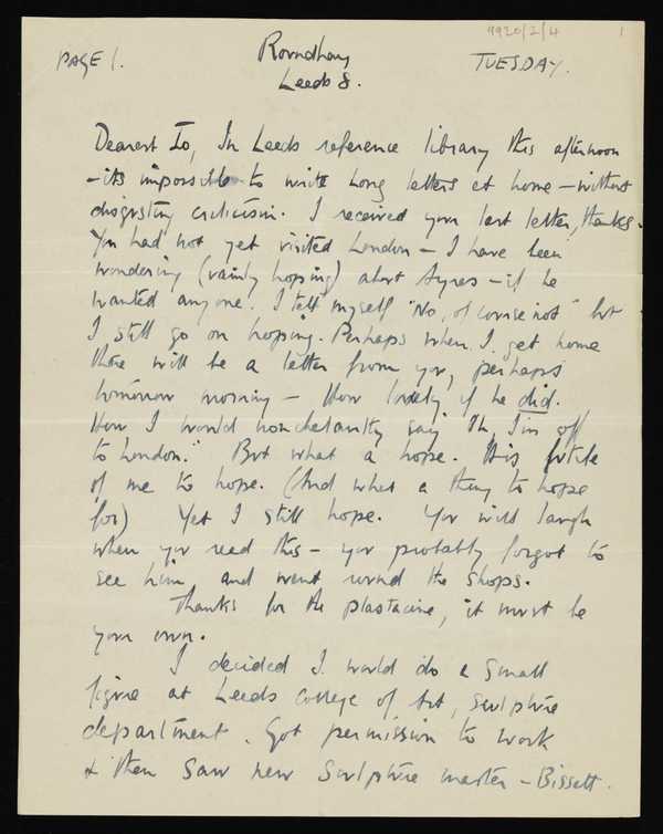 Letter from Kenneth Armitage to Joan Moore, Roundhay, Leeds‘, Kenneth ...