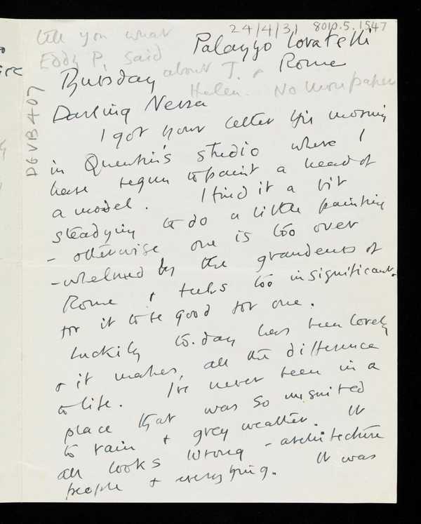 Letter from Bear [Duncan Grant] to Vanessa Bell‘, Duncan Grant ...