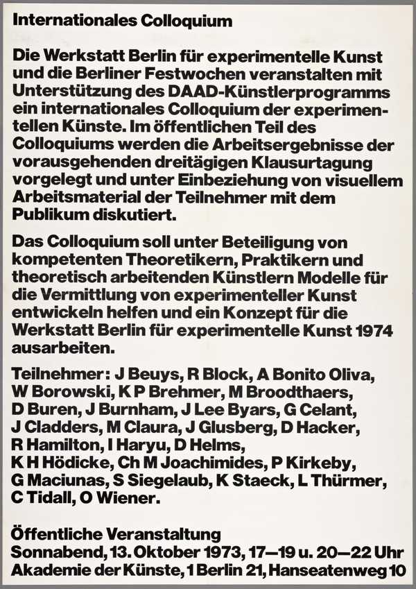 Internationales Colloquium. Sonnabend Gallery, New York