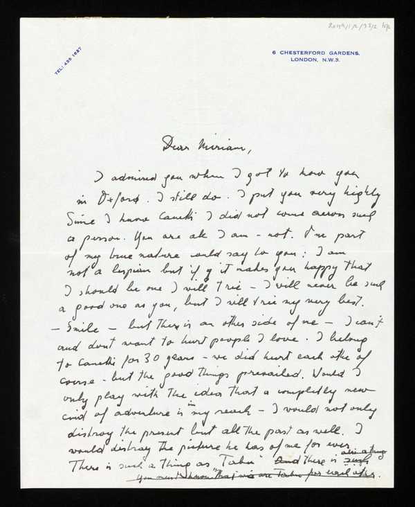 Letter to Miriam (Lane) Rothschild‘, recipient: Miriam Rothschild ...