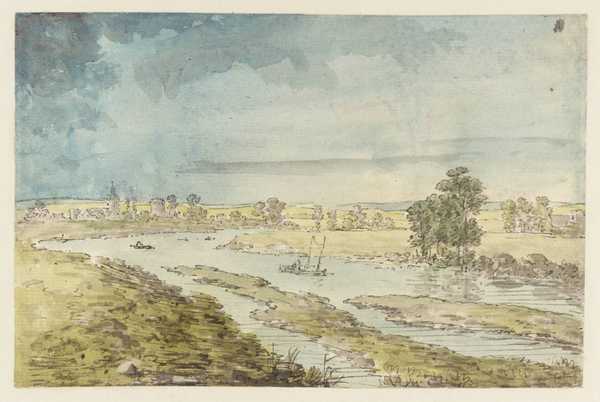 From ye Inn, Maidenhead Bridge. Verso: Sketch of a Town below Hills