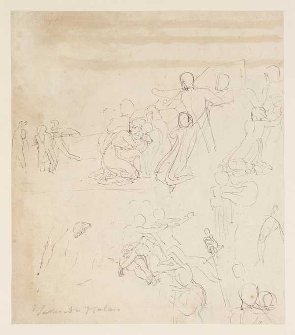 Sketches ?for an Illustration for the ‘Surrender of Calais’: A Massacre. Verso: Group of Figures in Contemporary Dress