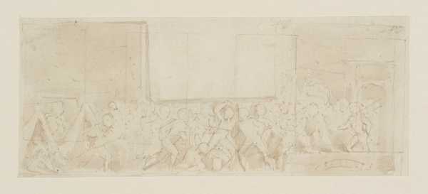 Design for R. Pollard’s ‘The Peerage of Great Britain and Ireland’; Matthew de Johnson Defeating the Earl of Douglas and Taking his Brother the Earl of Ormond Prisoner: A Border of Fighting Figures. Verso: Similar Design, Flanked by a Standing Female