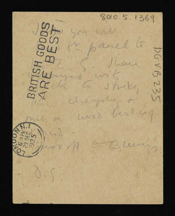 Postcard from D.G. [Duncan Grant] to Vanessa Bell‘, Duncan Grant ...