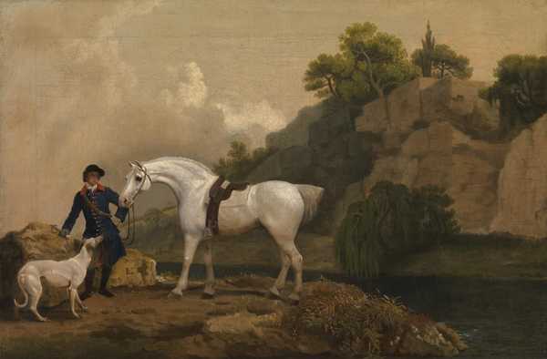 A Grey Hunter with a Groom and a Greyhound at Creswell Crags