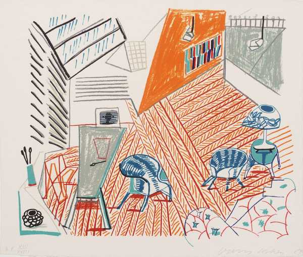 Pembroke Studio with Blue Chairs and Lamp