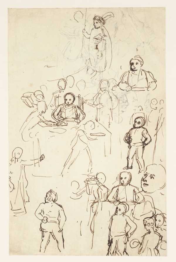 Study for ‘Don Quixote’: Sancho’s Supper. Verso: Studies for the Fairy Queen
