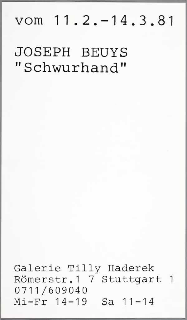 Joseph Beuys: Schwurhand. Galerie Tilly Haderek